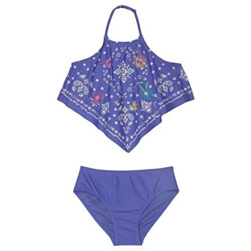 PEEK Girls Halter Two-Piece Flower Swimwear Blue 2T